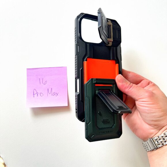 iPhone 16 Pro Max Wallet Card Holder Case Rugged Metallic Green With Kickstand - Picture 5 of 9